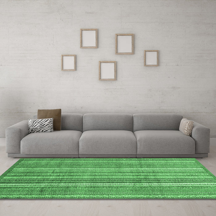 Machine Washable Abstract Emerald Green Modern Area Rugs in a Living Room,, wshabs3688emgrn