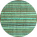 Round Abstract Turquoise Modern Rug, abs3688turq