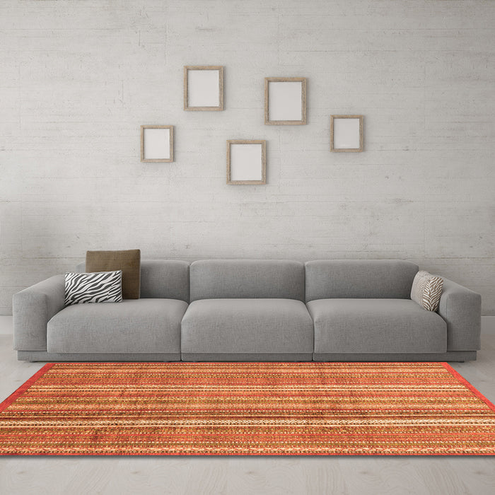 Machine Washable Abstract Orange Modern Area Rugs in a Living Room, wshabs3688org