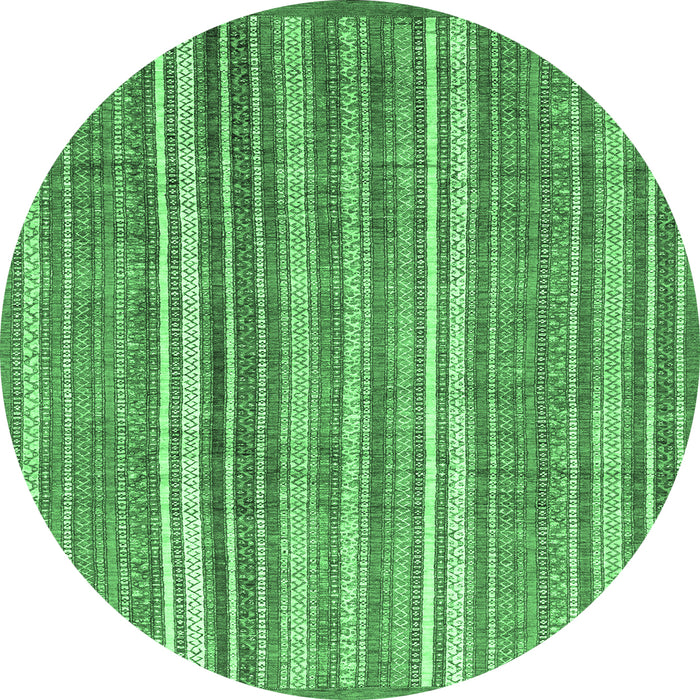 Round Machine Washable Abstract Emerald Green Modern Area Rugs, wshabs3688emgrn