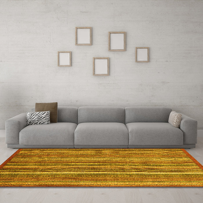 Machine Washable Abstract Yellow Modern Rug in a Living Room, wshabs3689yw