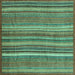 Square Machine Washable Abstract Turquoise Modern Area Rugs, wshabs3689turq