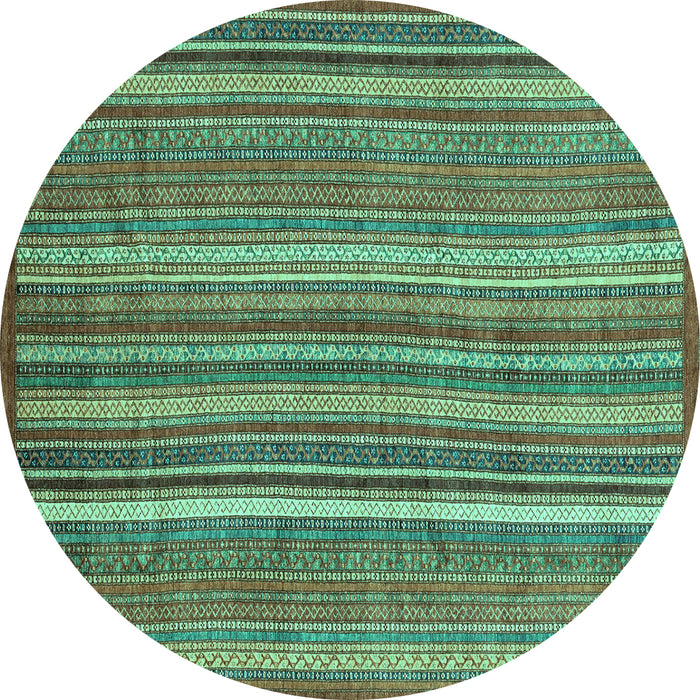 Round Machine Washable Abstract Turquoise Modern Area Rugs, wshabs3689turq