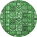 Round Machine Washable Abstract Emerald Green Modern Area Rugs, wshabs368emgrn