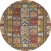 Round Machine Washable Abstract Red Brown Rug, wshabs368