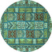 Round Machine Washable Abstract Turquoise Modern Area Rugs, wshabs368turq