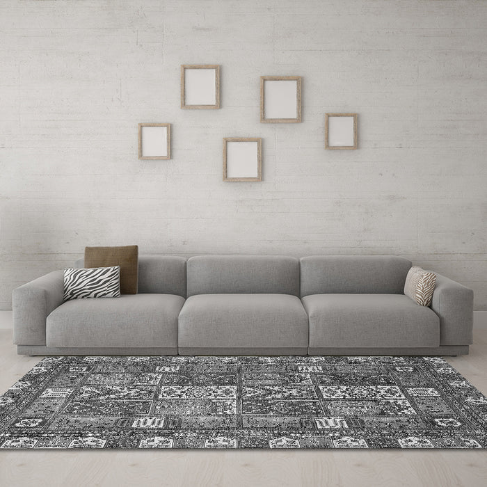 Machine Washable Abstract Gray Modern Rug in a Living Room,, wshabs368gry