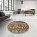 Round Abstract Red Brown Modern Rug in a Office, abs368