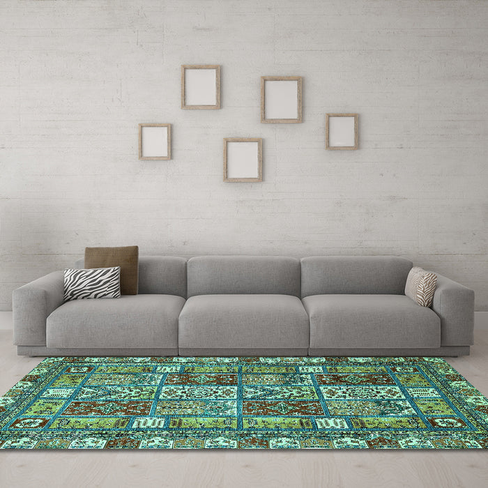 Machine Washable Abstract Turquoise Modern Area Rugs in a Living Room,, wshabs368turq
