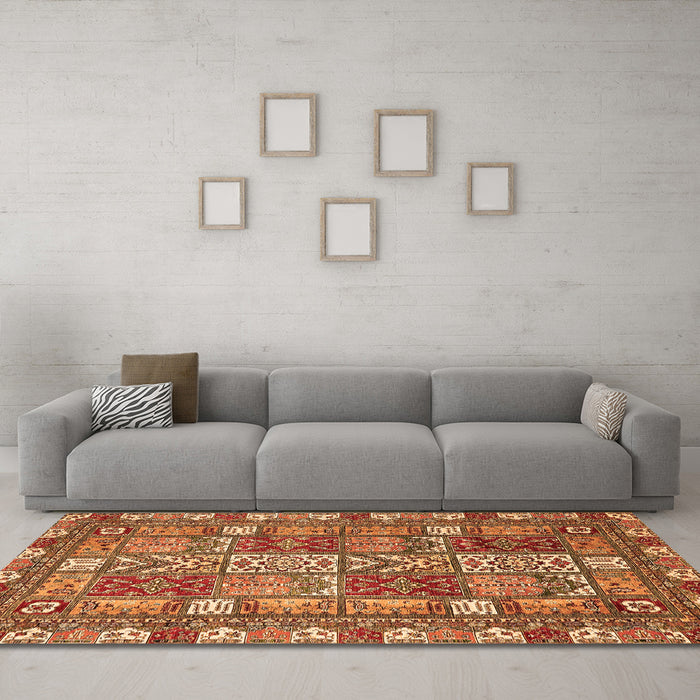 Machine Washable Abstract Orange Modern Area Rugs in a Living Room, wshabs368org
