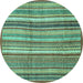 Round Abstract Turquoise Modern Rug, abs3690turq