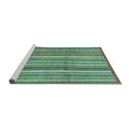 Sideview of Machine Washable Abstract Turquoise Modern Area Rugs, wshabs3690turq
