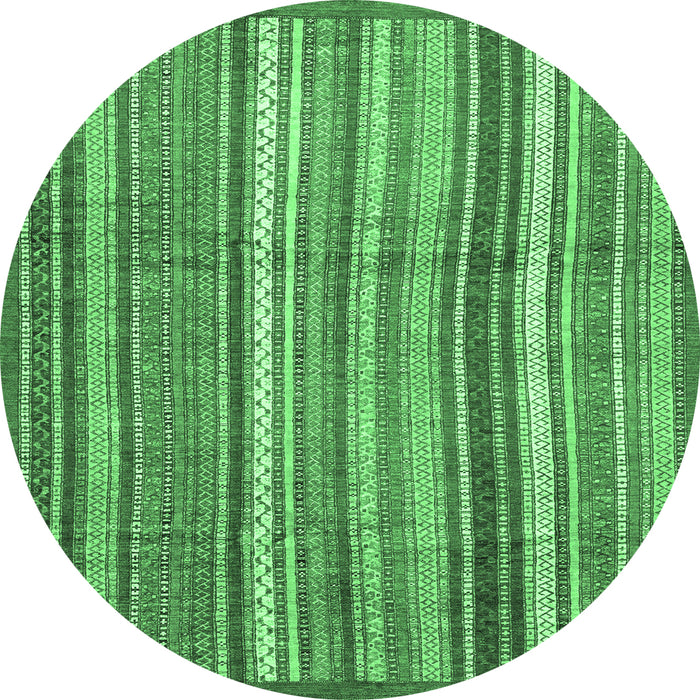 Round Machine Washable Abstract Emerald Green Modern Area Rugs, wshabs3690emgrn