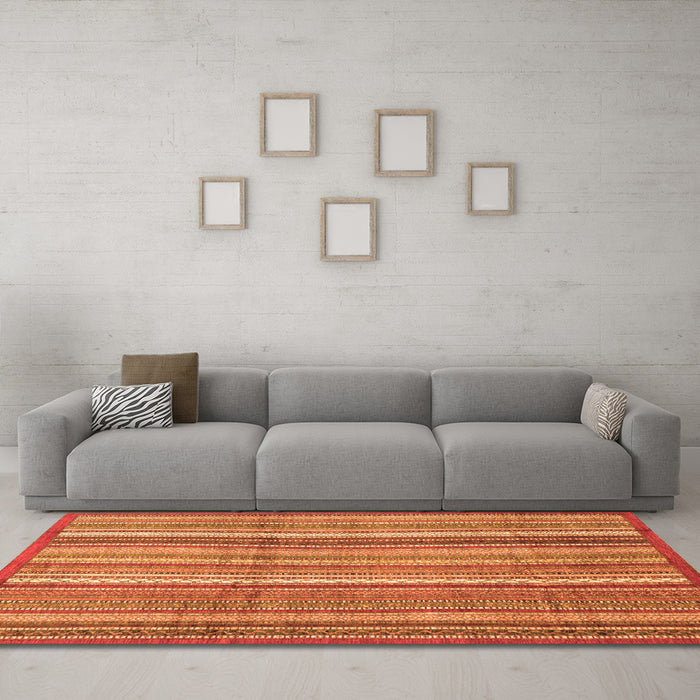 Machine Washable Abstract Orange Modern Area Rugs in a Living Room, wshabs3690org