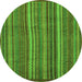 Round Machine Washable Abstract Green Modern Area Rugs, wshabs3691grn