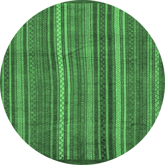Round Machine Washable Abstract Emerald Green Modern Area Rugs, wshabs3691emgrn
