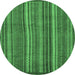 Round Machine Washable Abstract Emerald Green Modern Area Rugs, wshabs3691emgrn