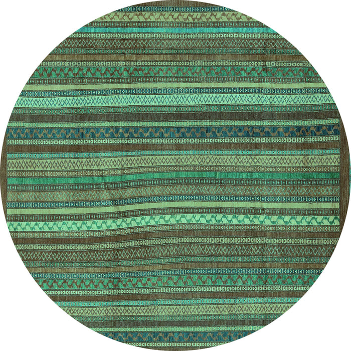 Round Machine Washable Abstract Turquoise Modern Area Rugs, wshabs3691turq