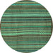 Round Machine Washable Abstract Turquoise Modern Area Rugs, wshabs3691turq