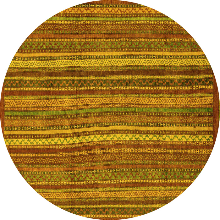 Round Machine Washable Abstract Yellow Modern Rug, wshabs3691yw