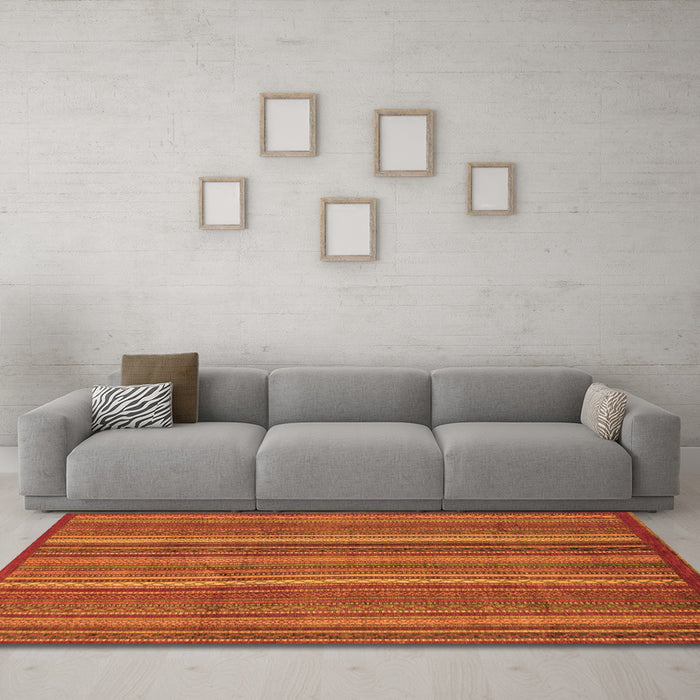 Machine Washable Abstract Orange Modern Area Rugs in a Living Room, wshabs3691org