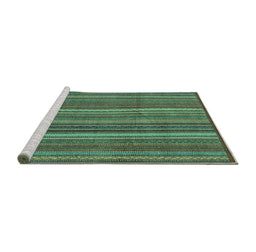 Sideview of Machine Washable Abstract Turquoise Modern Area Rugs, wshabs3691turq