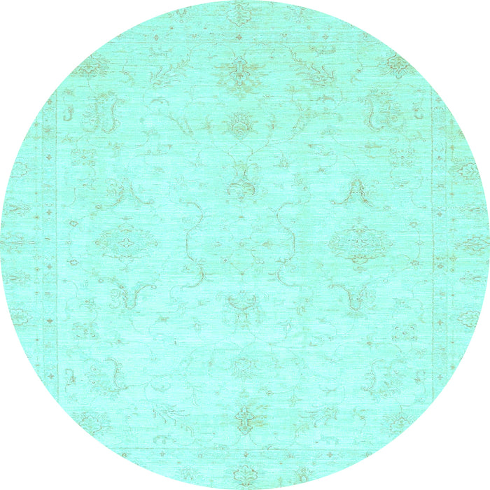 Round Machine Washable Oriental Light Blue Traditional Rug, wshabs3692lblu