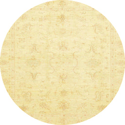 Round Machine Washable Abstract Sun Yellow Rug, wshabs3692