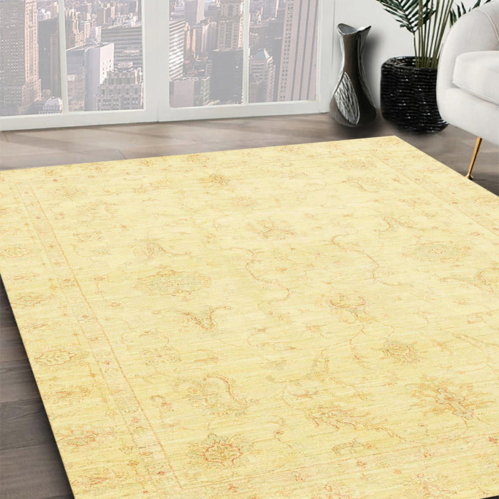 Abstract Sun Yellow Oriental Rug in Family Room, abs3692