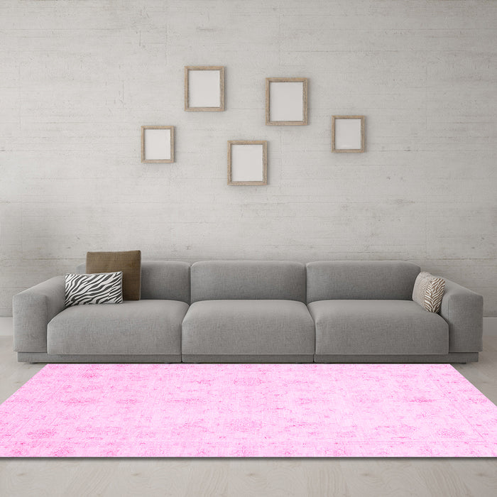 Machine Washable Oriental Pink Traditional Rug in a Living Room, wshabs3692pnk