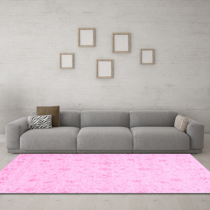 Machine Washable Oriental Pink Traditional Rug in a Living Room, wshabs3693pnk