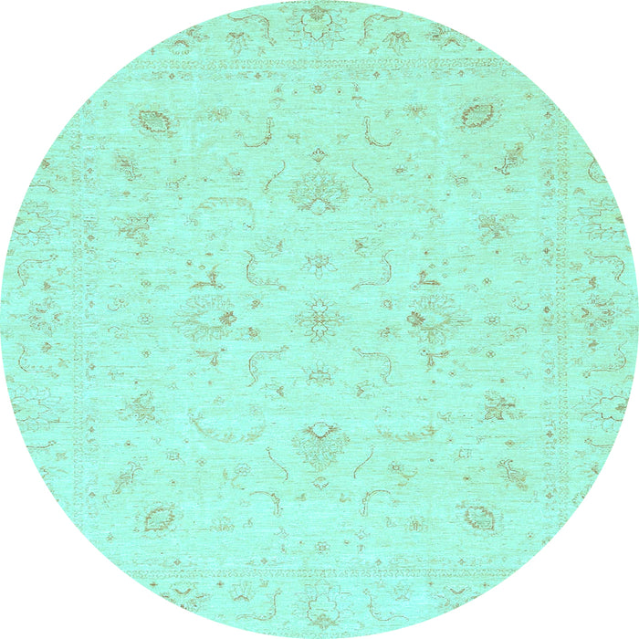 Round Machine Washable Oriental Light Blue Traditional Rug, wshabs3693lblu