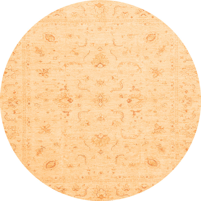 Round Machine Washable Oriental Orange Traditional Area Rugs, wshabs3693org