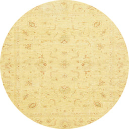 Round Abstract Bold Yellow Oriental Rug, abs3693
