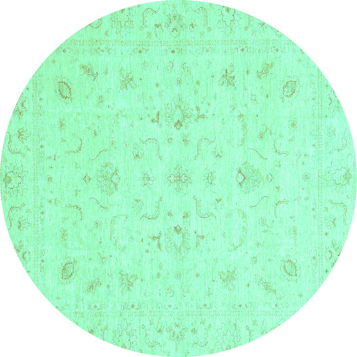 Round Machine Washable Oriental Turquoise Traditional Area Rugs, wshabs3693turq