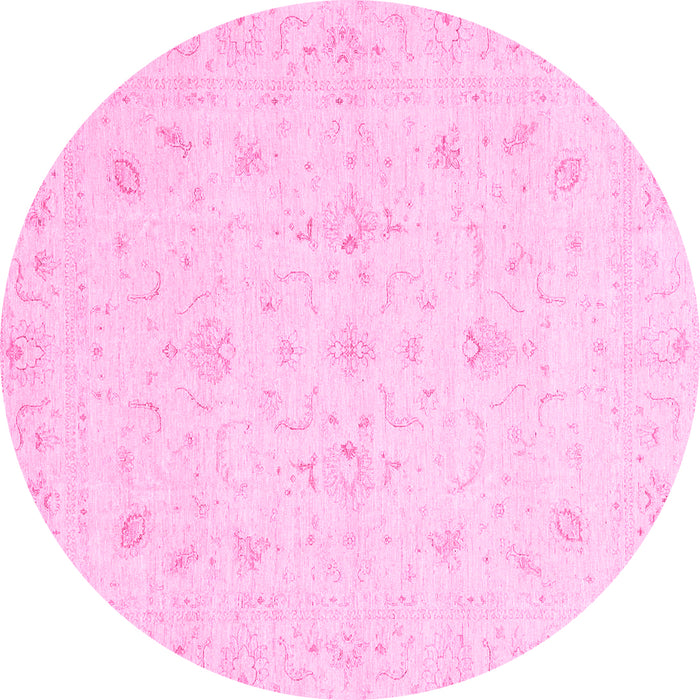 Round Machine Washable Oriental Pink Traditional Rug, wshabs3693pnk