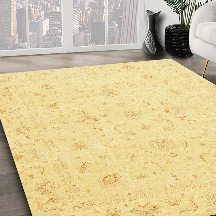 Abstract Bold Yellow Oriental Rug in Family Room, abs3693