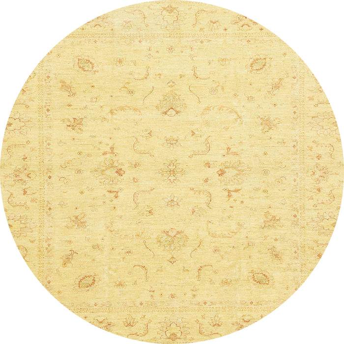Round Machine Washable Abstract Yellow Rug, wshabs3693