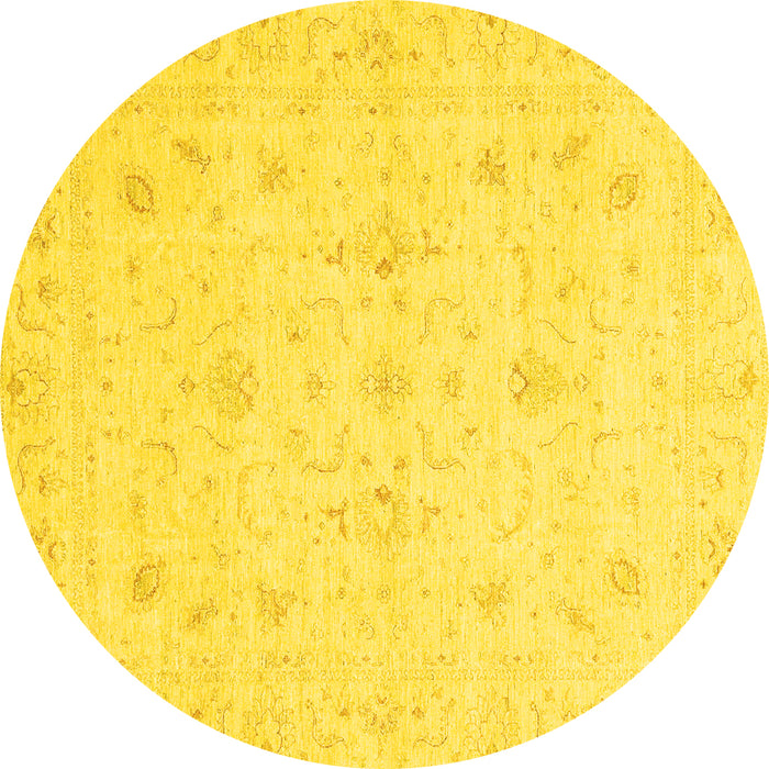 Round Machine Washable Oriental Yellow Traditional Rug, wshabs3693yw