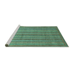 Sideview of Machine Washable Abstract Turquoise Modern Area Rugs, wshabs3694turq