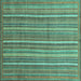 Square Machine Washable Abstract Turquoise Modern Area Rugs, wshabs3694turq