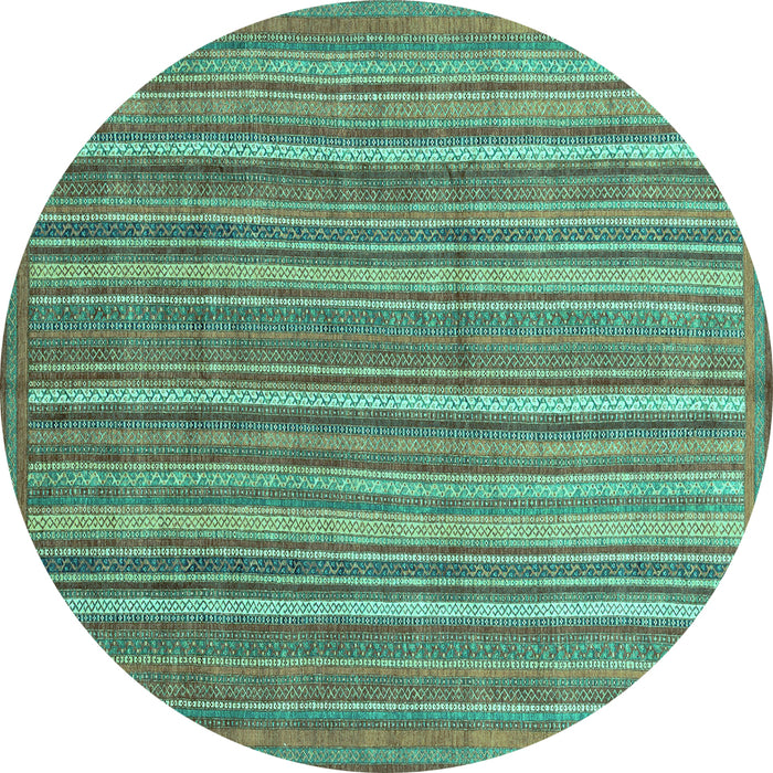 Round Machine Washable Abstract Turquoise Modern Area Rugs, wshabs3694turq