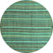 Round Machine Washable Abstract Turquoise Modern Area Rugs, wshabs3694turq