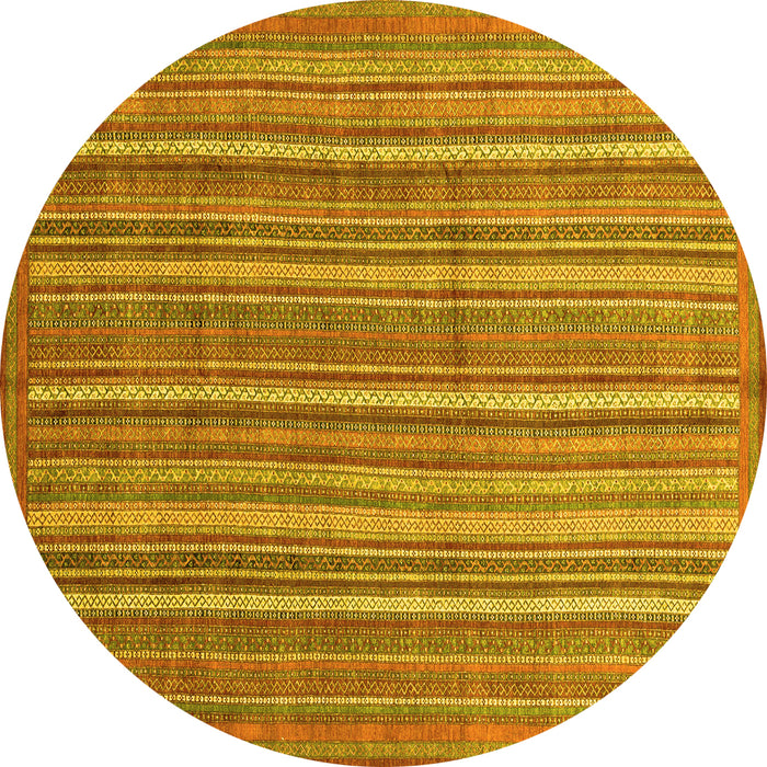 Round Abstract Yellow Modern Rug, abs3694yw