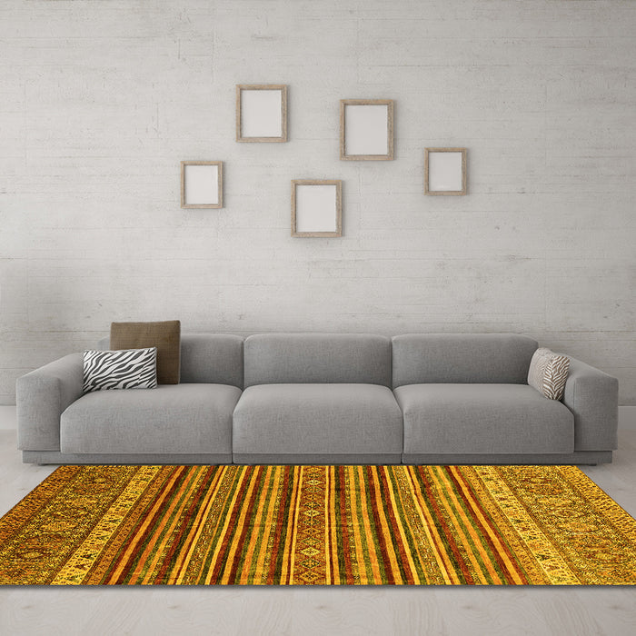 Machine Washable Abstract Yellow Modern Rug in a Living Room, wshabs3695yw
