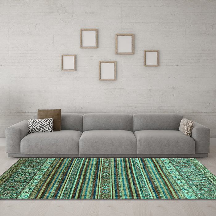 Machine Washable Abstract Turquoise Modern Area Rugs in a Living Room,, wshabs3695turq
