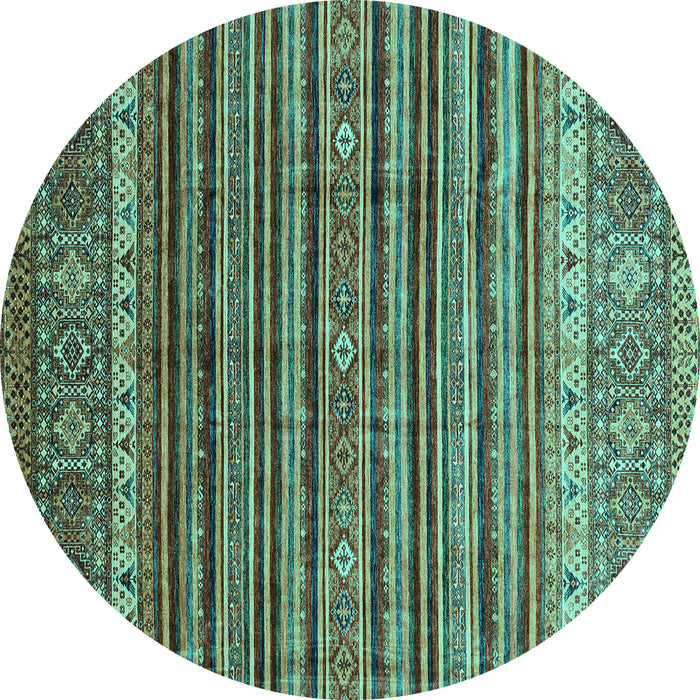 Round Machine Washable Abstract Turquoise Modern Area Rugs, wshabs3695turq