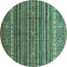 Round Machine Washable Abstract Turquoise Modern Area Rugs, wshabs3695turq