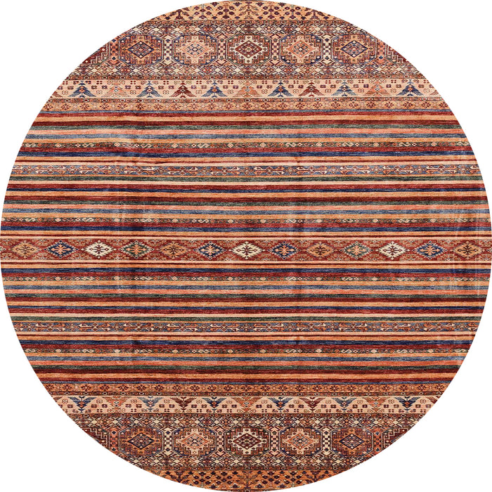 Round Machine Washable Abstract Sunrise Orange Rug, wshabs3695