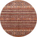 Round Machine Washable Abstract Sunrise Orange Rug, wshabs3695